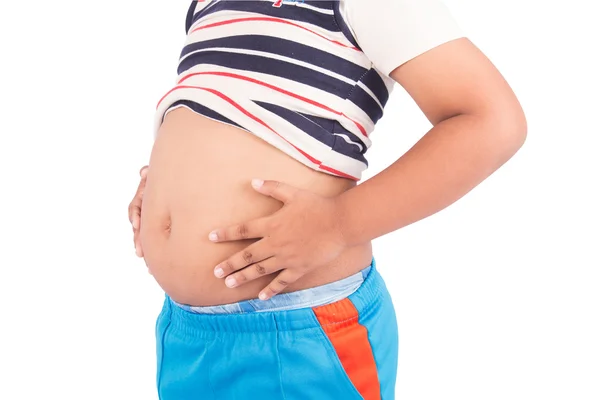 Ładny mały chłopiec tłuszczu Pokaż brzuch — Zdjęcie stockowe