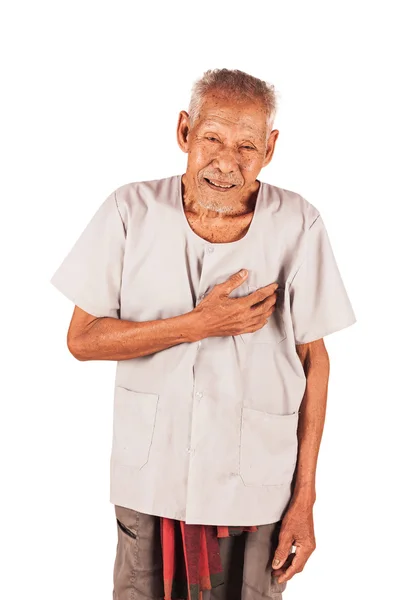 老人与剧烈的胸疼隔离背景 — 图库照片