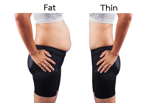 Tělo ženy, tlustý a hubený po cvičení a diety — Stock fotografie