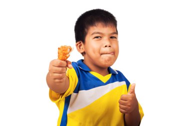 little boy eating fried chicken clipart