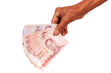 Yaşlı adam para ayrı tut moduyla arka planda tutan el