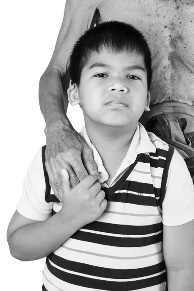 Abuelo y nieto sobre fondo aislado, blanco y negro t — Foto de Stock