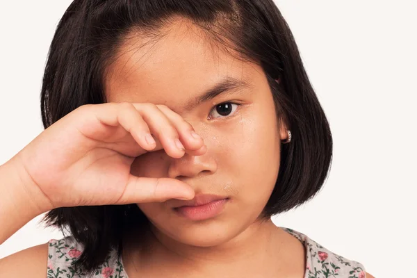 Linda chica triste y llorar aislar fondo — Foto de Stock