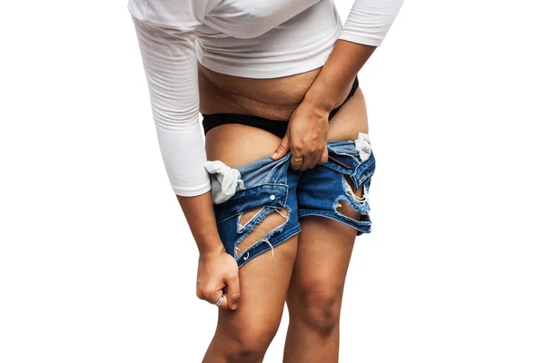 Ciało kobiety tłuszczu brzuch i znak zera — Zdjęcie stockowe