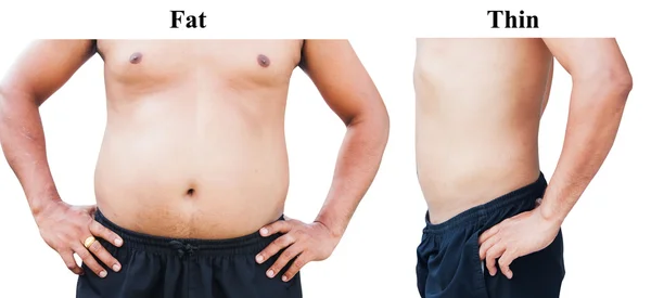 Vor und nach dem Körper Mann dicken Bauch nach der Gewichtsabnahme — Stockfoto