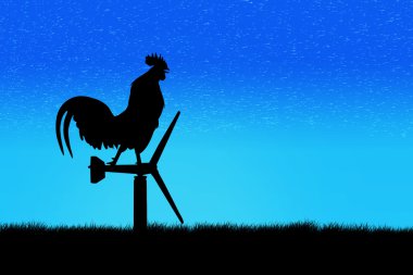 Roosters crow stand on a wind turbine. In the morning sunrise ba clipart
