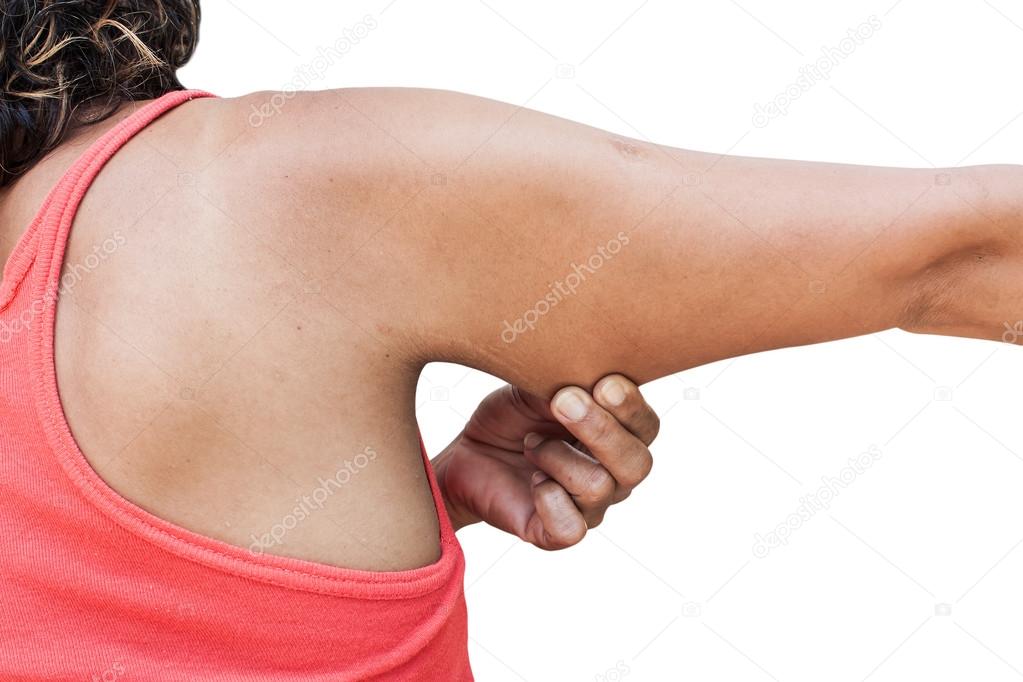 women show fat and scratch mark , wrinkle of armpit isolate