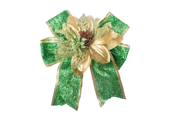 Green gift bow. Ribbon. Isolated on white background — Stock Photo, Image