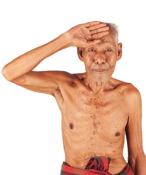 Vecchio malato, mal di testa mano alla fronte — Foto Stock