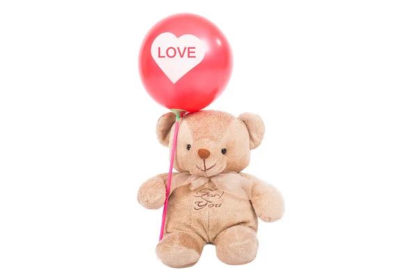 Teddybär mit rotem Ballon — Stockfoto