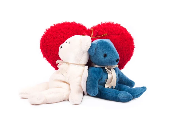 Söt nallebjörn vit rött hjärta valentine — Stockfoto