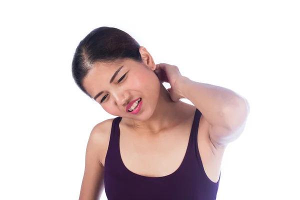 Mujeres jóvenes enfermas de dolor de cuello —  Fotos de Stock