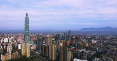 4 k hava görünümünü finans bölgesi City, Taipei, Tayvan