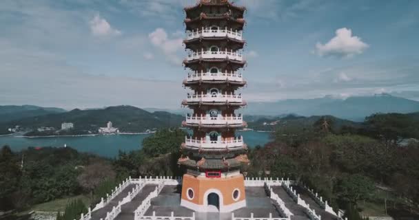 Красота Пагоды Сиен Нанту Тайвань Пагода Озеро Сунь Мун Нанту — стоковое видео