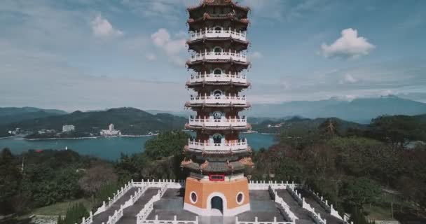 Skönheten Cien Pagoda Nantou Taiwan Pacien Pagoda Sun Moon Lake — Stockvideo