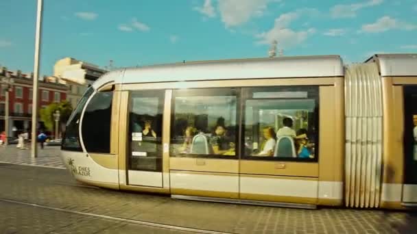 Nizza Costa Azzurra Francia Tram Piazza Massena Che Marchio Fabbrica — Video Stock