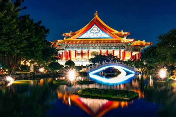 Pomnik Chiang Kai Shek Staw Nocy Tajpej Tajwan — Zdjęcie stockowe