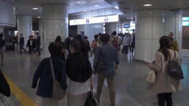Asyalılar metroda, Tokyo 'da, Japonya' da