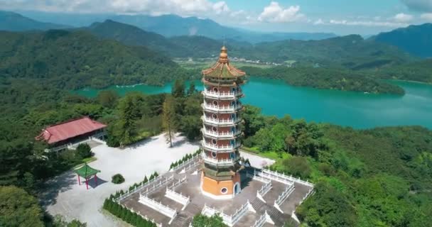 Skönheten Cien Pagoda Nantou Taiwan Pacien Pagoda Sun Moon Lake — Stockvideo