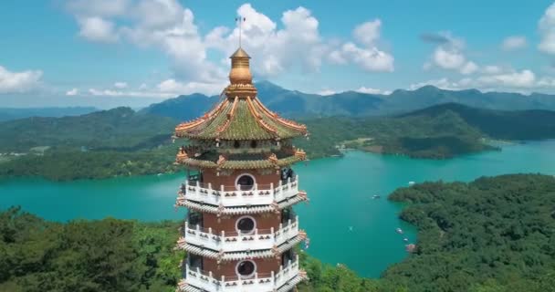 Beleza Cien Pagoda Nantou Taiwan Pagode Pacien Sun Moon Lake — Vídeo de Stock