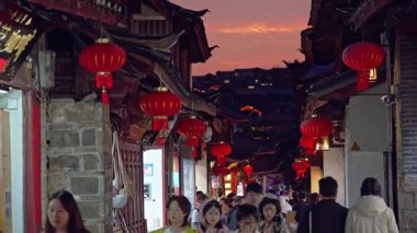 Lijiang eski şehir Çin yeni yıl fenerler , Yunnan Çin
