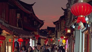 Lijiang eski şehir Çin yeni yıl fenerler , Yunnan Çin