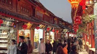 Lijiang eski şehir Çin yeni yıl fenerler , Yunnan Çin