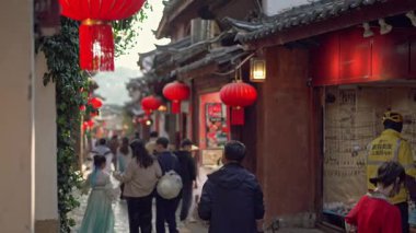 Lijiang eski şehir Çin yeni yıl fenerler , Yunnan Çin