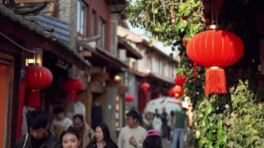 Lijiang eski şehir Çin yeni yıl fenerler , Yunnan Çin