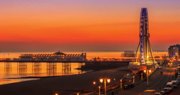 Ciudad de Brighton al atardecer, día a noche — Vídeos de Stock