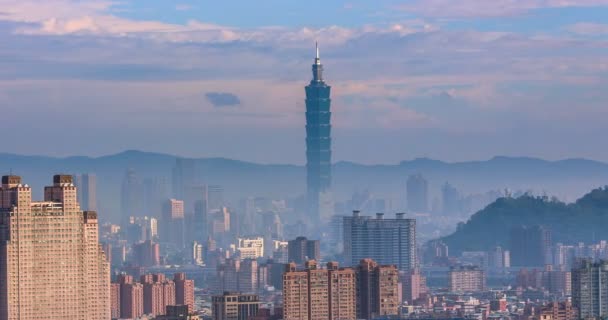 Финансовый район Тайбэя на рассвете — стоковое видео