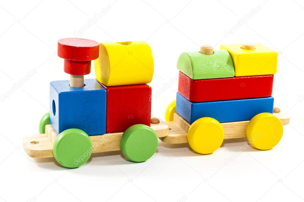 Wooden toy train with colorful blocks 