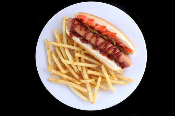 Hotdog sült krumplival — Stock Fotó