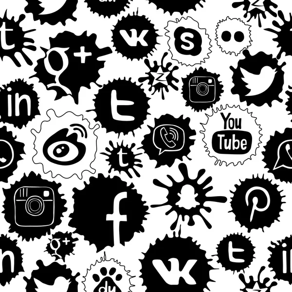 Ícones de mídia social preto e branco padrão . — Vetor de Stock