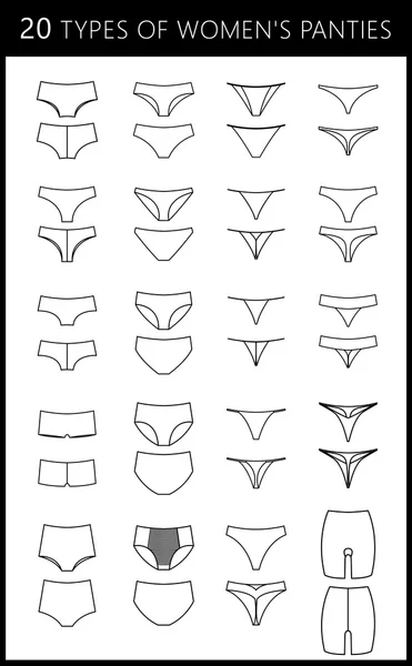 20 Arten von Damenhöschen — Stockvektor