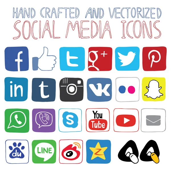 Handgemaakte sociale pictogrammen. — Stockvector