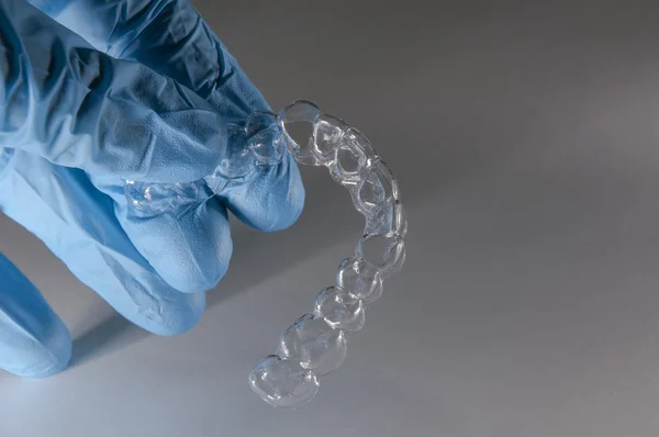 Invisible orthodontic removable aligners for teeth straightening — Stock Photo, Image