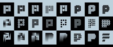 Zarif dekoratif P harfi logo seti.