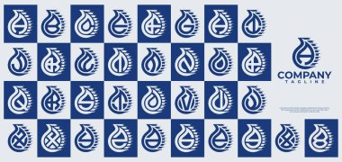 Çizgili su damlası A-Z logosu seti