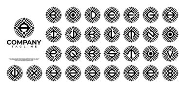 Seyahat pusulası ilk harf A-Z logo seti