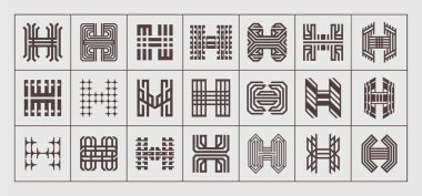 Dekoratif süsleme soyut H harfi logosu seti