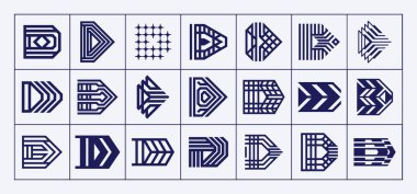 Modern siber uzay soyut harf D logosu seti