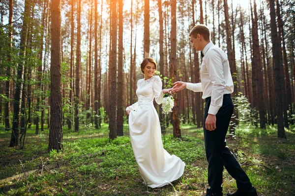 Fotosesión de boda de pareja joven cerca del bosque —  Fotos de Stock