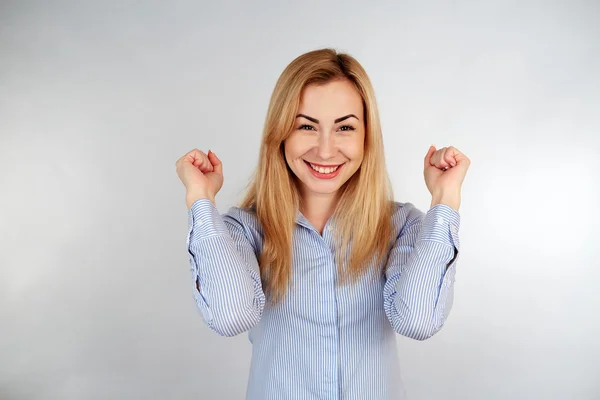 Chica sana en diferentes emociones, alegría, regocijo — Foto de Stock