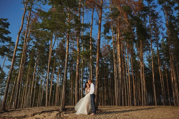 Kumlu bir plaj üzerinde çalışan sadece evli çift — Stok fotoğraf