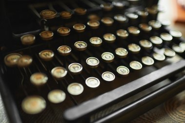 Close up photo of antique typewriter keys, shallow focus clipart
