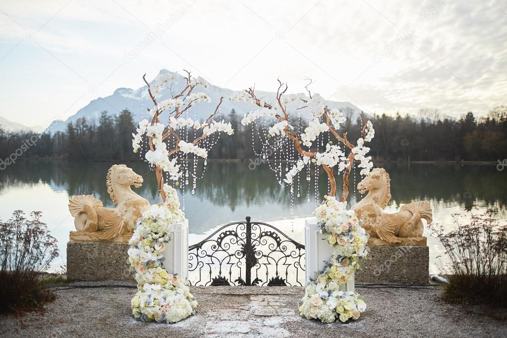soft focus of beautiful flower decoration in the wedding ceremon