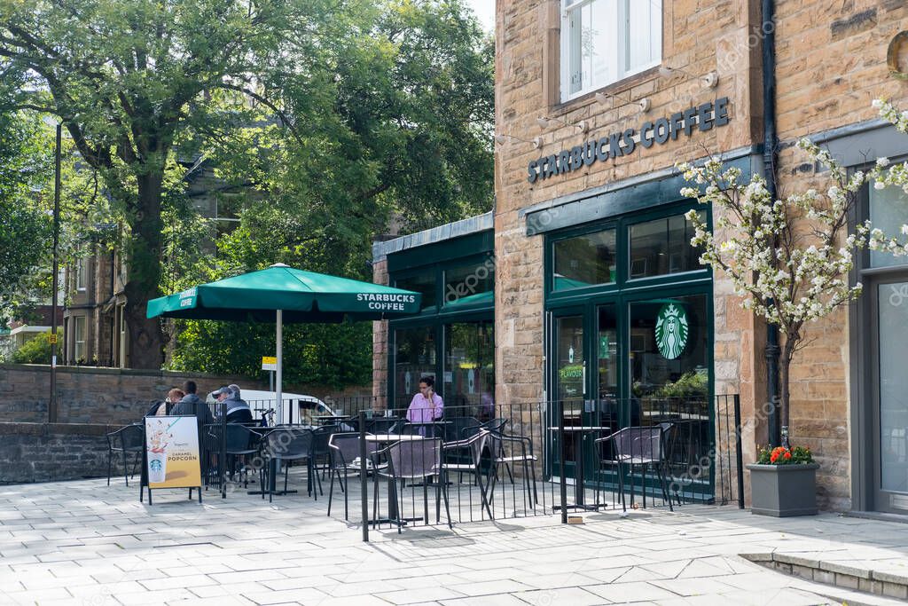 Edinburgh, United Kingdom - 3 August 2017: Exterior of Starbucks on Colinton Road. Starbucks is one of the most world famous coffeehouse chains from the United States.