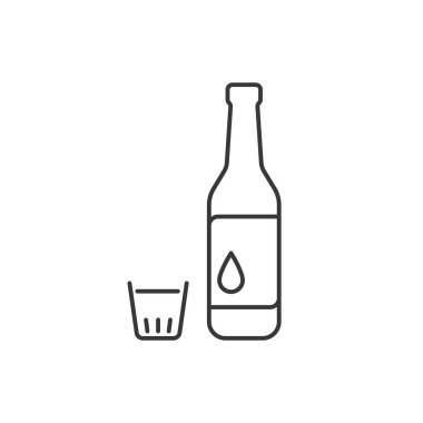 Soju şişesi ve cam vektör minimal ikonu. Kore kökenli, berrak, renksiz, damıtılmış bir içecektir.