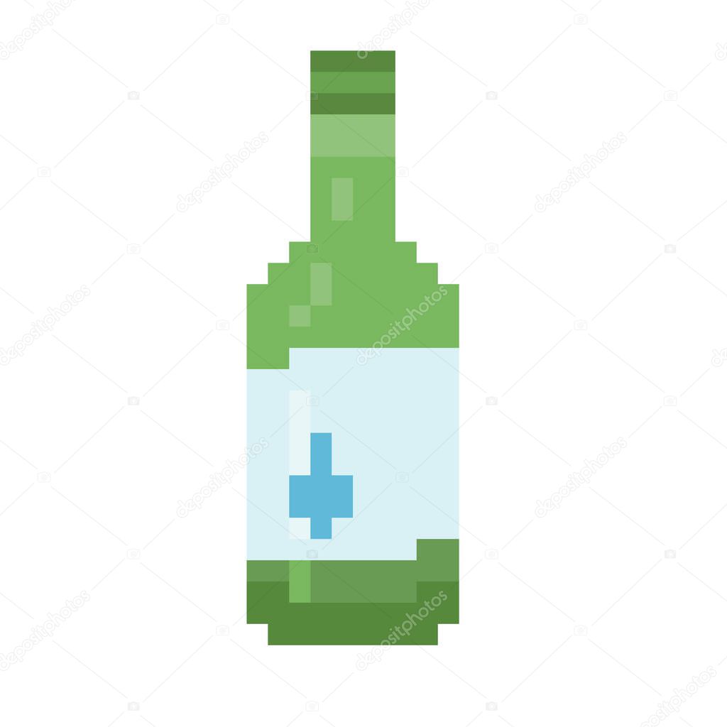 Soju, famous clear, colorless distilled beverage of Korean origin. icon in 8 bit style